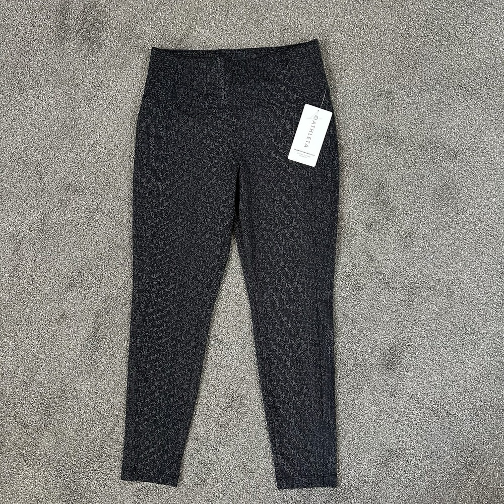 Athleta Delancey Textured Tight Leggings Women's M Black Gray Pockets NWT $89